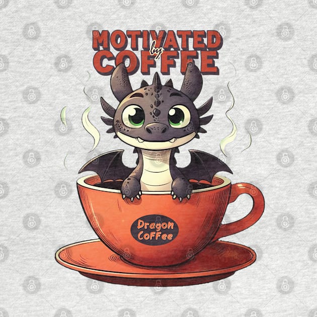Motivated by Coffee // Funny Dragon by Trendsdk